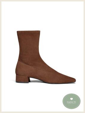 Faux Suede Ankle Boots Chunky Low Heel Square Toe Zip Booties